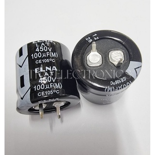 CE คาปาซิเตอร์ 100uf 450V 25*25mm ELNA ขาเขี้ยว 2ขา Capacitor