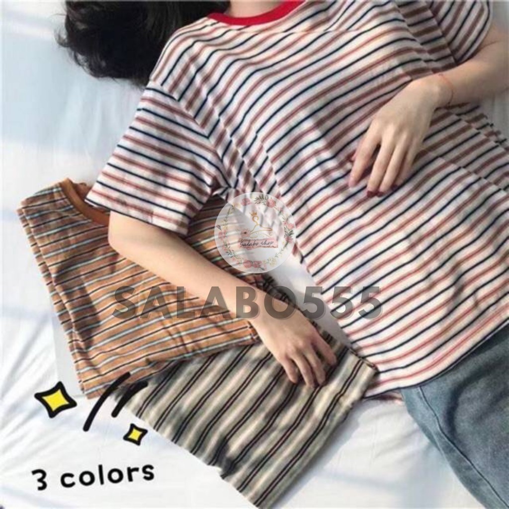 ซื้อ SALABO(พร้อมส่ง) เสื้อยืดคอกลมแขนสั้นพิมพ์ลายทางลำลอง  สไตล์: วินเทจ สำหรับผู้หญิง เรียบๆแต่สวยใส่ชิวๆ #9304