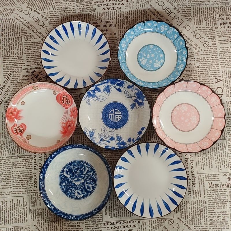 RTNS SHOP :จานเซรามิค จานกระเบื้องลายดอก 8 นิ้ว ชุด 3 ใบ พร้อมส่ง