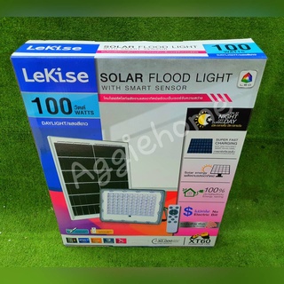 LeKise โคมฟลัดไลท์โซล่าเซลล์ SOLAR FLOOD LIGHT WITH SMART SENSOR (100วัตต์) แสงขาว ไฟสปอตไลท์ พร้อมแผงโซล่าเซลล์