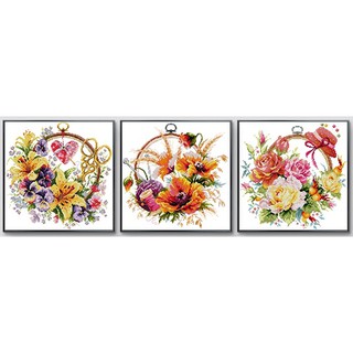 ชุดปักครอสติช ตะกร้าดอกไม้ (Flower Basket Cross stitch kit)