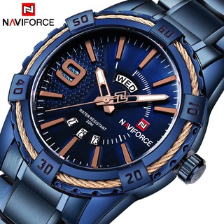 NAVIFORCE ผู้ชาย Mens Top แบรนด์นาฬิกากีฬาสุดหรูนาฬิกา Waterproof Quartz นาฬิกาผู้ชายเต็มเหล็กนาฬิกาข้อมือทหาร