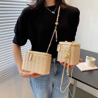 Weaving make-up box bag 2023 summer new trend chain slanted cross-bag fairy wind handbag beach bag hair