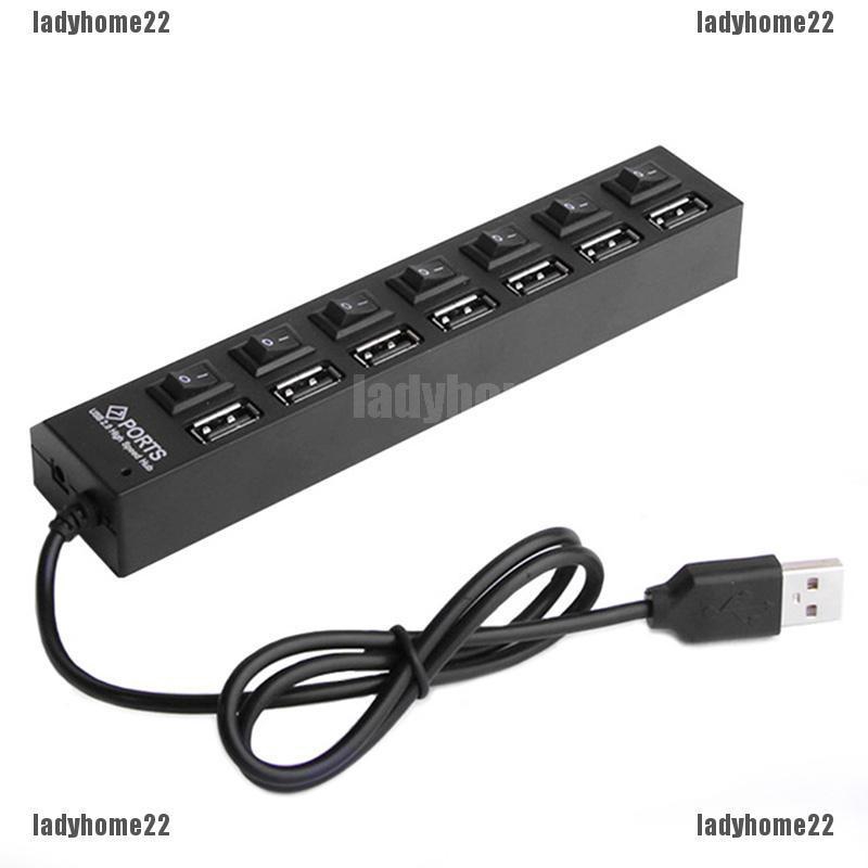 ☺☺7 Port High Speed USB 2.0 Hub + AC Power Adapter ON/OFF Switch For PC ...