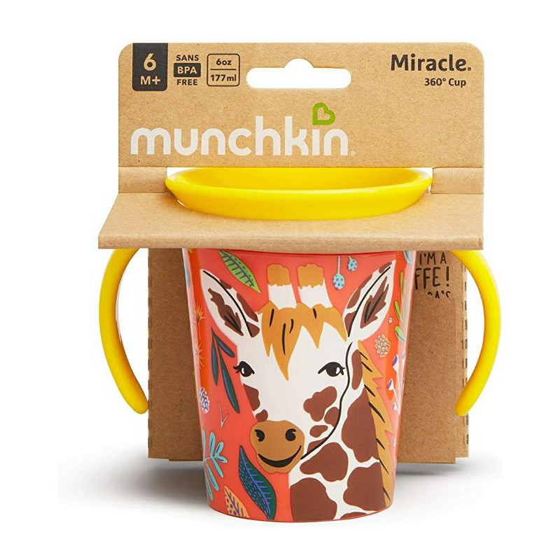 Munchkin Miracle 360 Wildlove Trainer Cup, 6 Oz, Giraffe มีหูหิ้วตั้งแต่ 6 เดือน