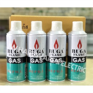 BUGA GAS รุ่นรีฟิว (แพ็ค 4กระป๋อง) แก๊สกระป๋อง ใหญ่ 375ml  # สำหรับเติมไฟแช็ค# Buga gas refil 375ml (Packed 4Pcs)