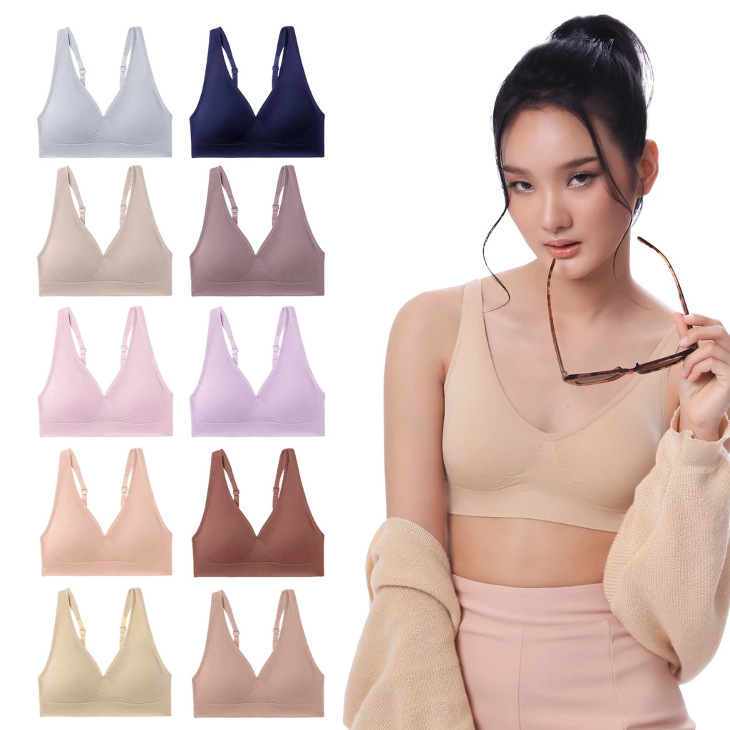 Cherilon Slim Bra เชอรีล่อน เสื้อใน บราไร้โครง คอวีกว้างเพรียว เผยอกสวย นุ่ม กระชับ ยืดหยุ่นสูงสบาย ไม่กดทับ ONIC-TSBRA7
