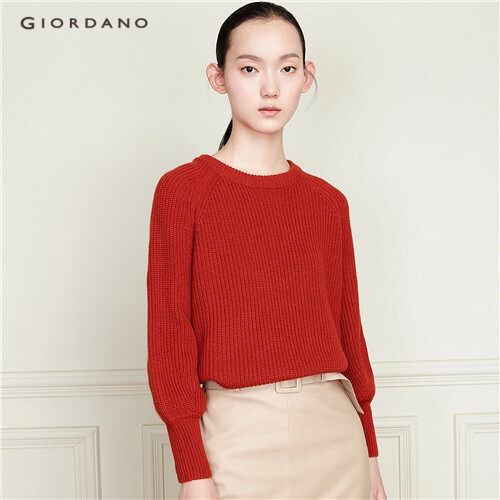GIORDANO WOMEN Crewneck long puff sleeves knitted sweater 05359680