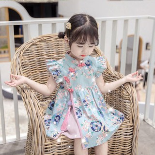 เด็กผู้หญิง Hanfu Cheongsam ชุดเดรสฤดูร้อนสไตล์ใหม่สาวเสื้อผ้าจีนปาร์ตี้เด็ก Dresses