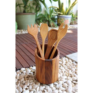 ที่ใส่ช้อนส้อมไม้ (Utensil Holder) อุปกรณ์จัดเก็บเครื่องครัว ผลิตจากไม้จามจุรี