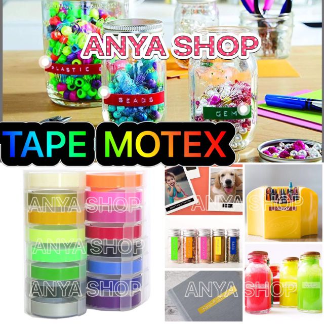 Tape Motex สติ๊กเกอร์สำหรับเเครื่องปั้มอักษรนูน ขนาด 9 มิลลิเมตรยาว 3เมตร มีให้เลือก 40 เฉดสีสวย