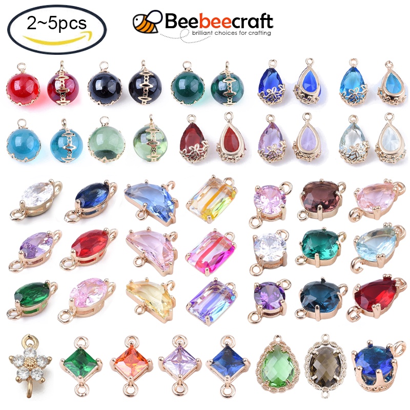 Beebeecraft ตัวเชื่อมต่อกระจกใส 2~5 พร้อมกระจกทองเหลือง สําหรับดอกไม้ทองเหลือง รูปหยดน้ําครึ่งวงกลม