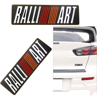 ป้ายโลหะโลโก้ Ralli ART สำหรับ MITSUBISHI ขนาด12.0x2.5cm ติดตั้งด้วยเทปกาวสองหน้าด้านหลัง