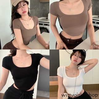 Wittygirls-shop_เสื้อยืดครอปแขนสั้น เซ็กซี่ สําหรับผู้หญิง