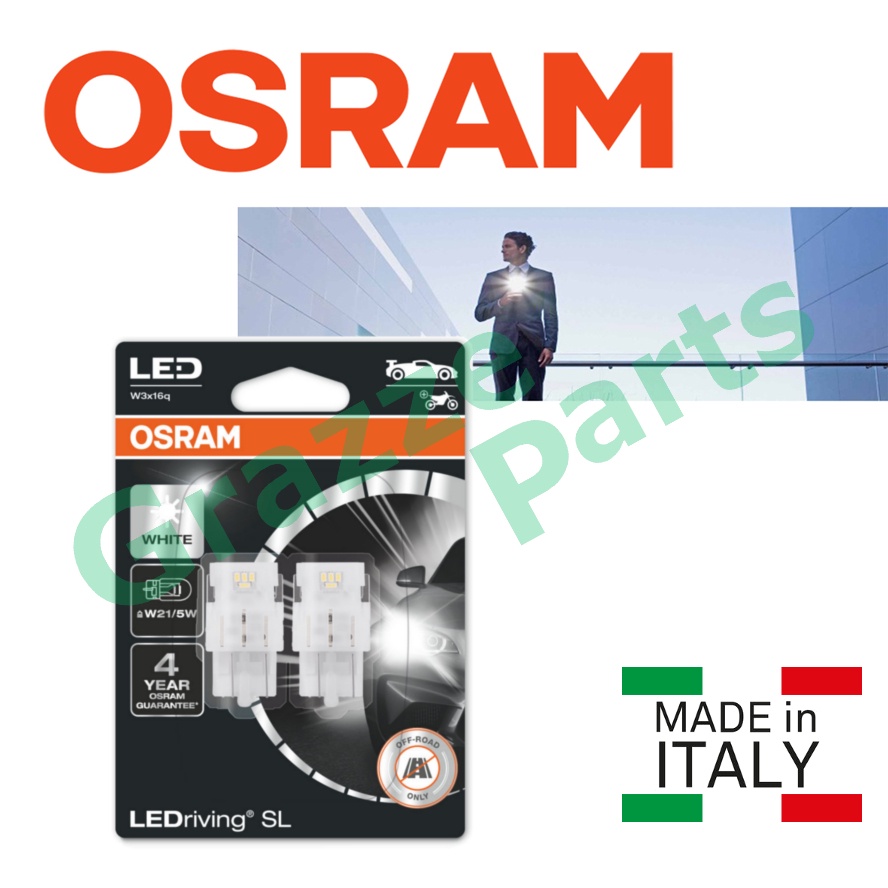 (2 ชิ้น) Osram LED OEM หลอดไฟ 7515DW T20 12V W21W/5W W3x16q Cool White 6000K (แบบ 2 ขา)