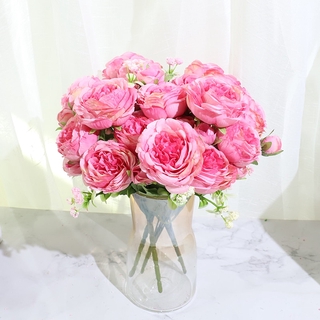 Best Selling Beautiful Rose Peony Artificial Silk Flowers Small White Bouquet Home Party Winter Wedding Decoration Fake 418