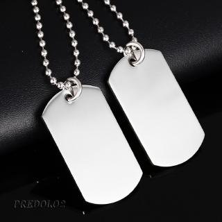 [PREDOLO2] Fashion Dog Tag Stainless Steel Pendant Necklace Black High Polished Silver