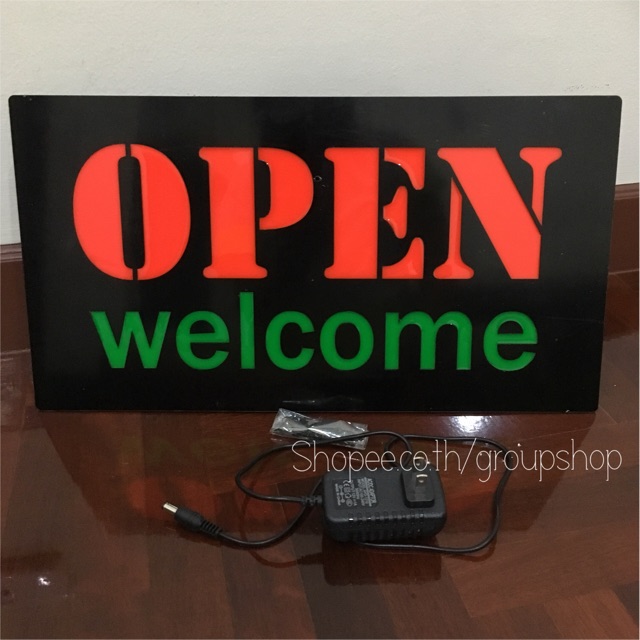 ป้ายไฟ LED ป้ายไฟ open welcome ป้ายไฟเปิดร้าน ป้ายไฟสำเร็จรูป รุ่น กล่องเขียวราคา398บาท