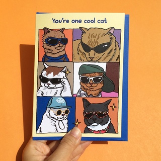 การ์ดอวยพร น่ารัก พร้อมซอง วันเกิด ลายแมว Youre One Cool Cat แบรนด์ Chonky Goods funny cat birthday card