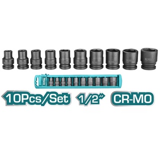 TOTAL ลูกบ๊อกซ์ลมแบบสั้น รุ่น THISTD12101 พร้อมถาด 10 - 24 มม. 10 ตัวชุด Impact Socket Set ลูกบล็อค เครื่องมือ