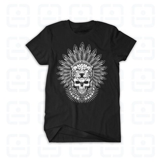 [COD]ขายดี เสื้อยืดลําลอง แขนสั้น คอกลม ลายหัวกะโหลกนักรบ Aztec Natie Feathers สีดํา EHlhgm89CKbhgc48S-5XL