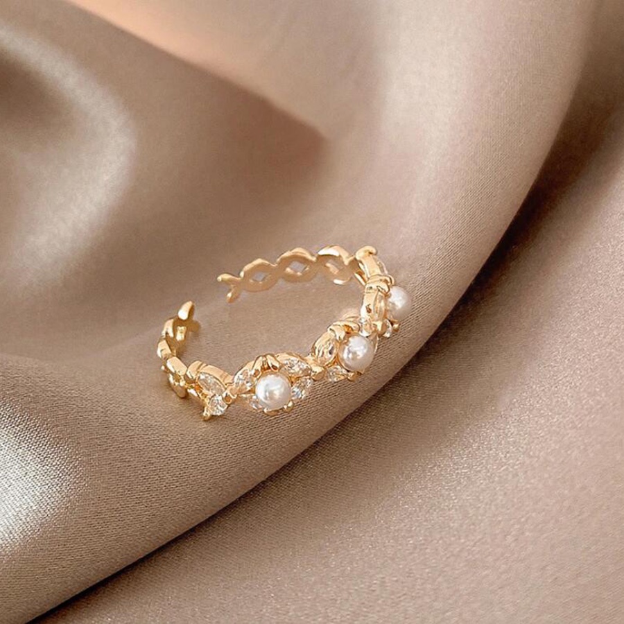 แหวนเหล็กไทเทเนียม ประดับมุก เพชร สีทอง หรูหรา ปรับขนาดได้ เครื่องประดับแฟชั่น สําหรับผู้หญิง - รูปที่ 7