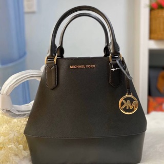 Michael Kors Trista Leather Large Grab Shoulder Tote Bag   ขนาด ฐาน 10" ปากกระเป๋าตอนไม่เกี่ยว