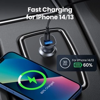 Ugreen ที่ชาร์จในรถยนต์ 30W ชาร์จได้ 2 เครื่องพร้อมกัน 4.0 3.0 QC PD 30W USB โลหะผสมอลูมิเนียม สําหรับ iPhone 14 14 Pro Pro Max 13