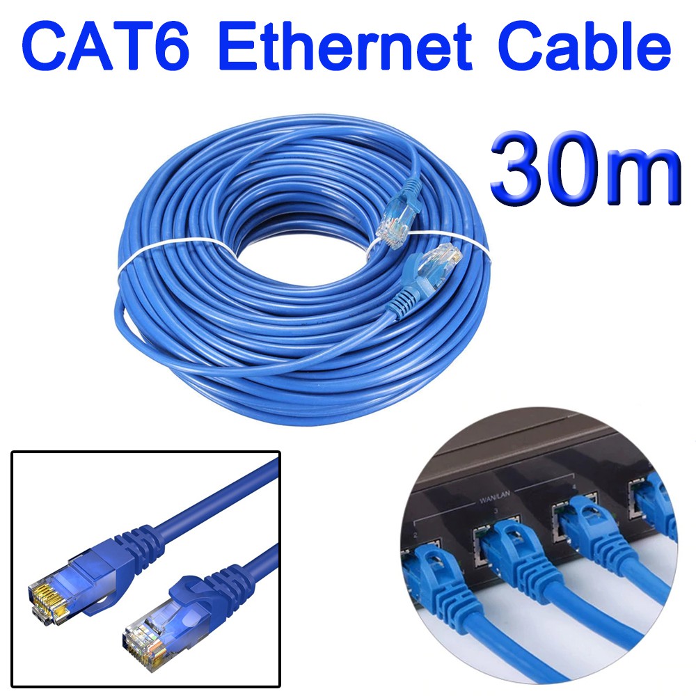 สายแลน CAT6 สีฟ้า ยาว 30 เมตร 1000Mbps CAT6 Ethernet Cable UTP CAT 6 Patch Cord RJ45 8P8C Lan Internet Jumper Cable