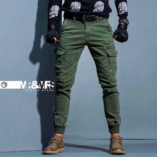 กางเกงขายาวขาจั๊ม กระเป๋าข้าง แฟชั่นเดินป่า ชาย/หญิง Jogger Pants ผ้าcotton ใส่สบาย รุ่นRML (สีเขียว) mr.mrs.shopp