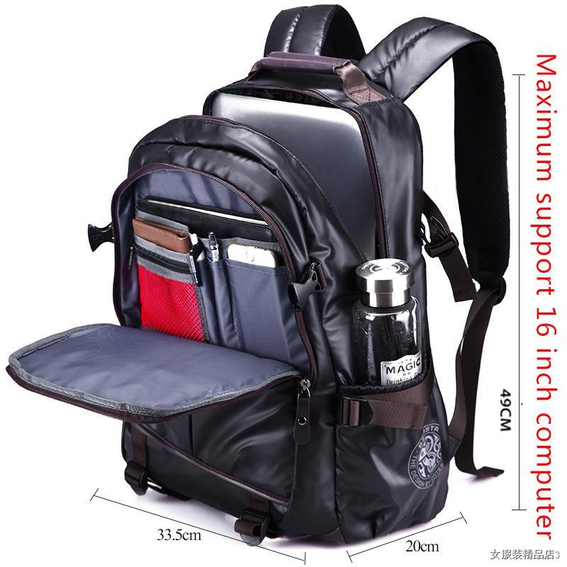 ○⊕IKE MARTI 2021 Pu Leather Backpacks Men Black Waterproof Laptop Backpack for Male School Travel Backpack