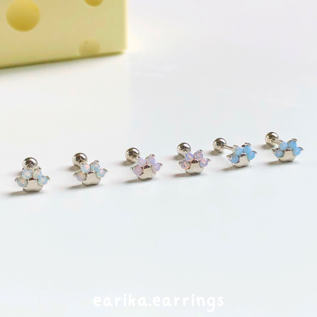 earika.earrings - opal paw piercing จิวหูเงินแท้จี้อุ้งเท้าสีโอปอล (มีให้เลือก 3 สี) เหมาะสำหรับคนแพ้ง่าย
