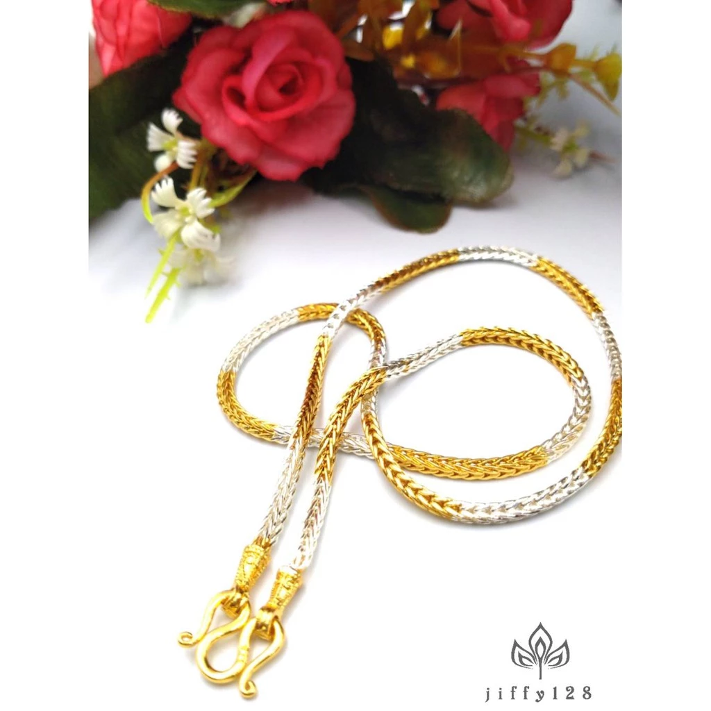 jewelryshop365 K220 สร้อยคอ 2 กษัตริย์ลายสี่เสา งานตะขอปั๊ม 92.5 ไม่ลอกไม่ดำ ใส่ลงน้ำได้