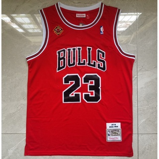 1997-98 โลโก้หัวกระทิง Chicago Bulls สําหรับผู้ชาย #เสื้อกีฬาบาสเก็ตบอล ปักลาย Michael MN 23 สีแดง