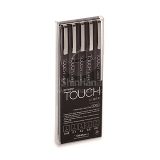 TOUCH LINER SET of 5 [0.05, 0.1, 0.3, 0.5, 0.8 mm] (S4100005) / เซ็ตปากกาตัดเส้น 5 ขนาด สีดำ