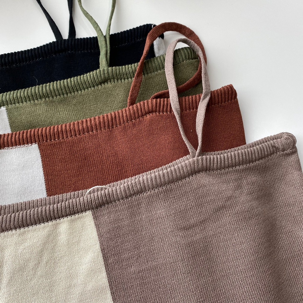 top knit เสื้อสายเดี่ยวไหมพรม ลายตาราง ทรงครอป ผ้านุ่ม - mamaow.s ...