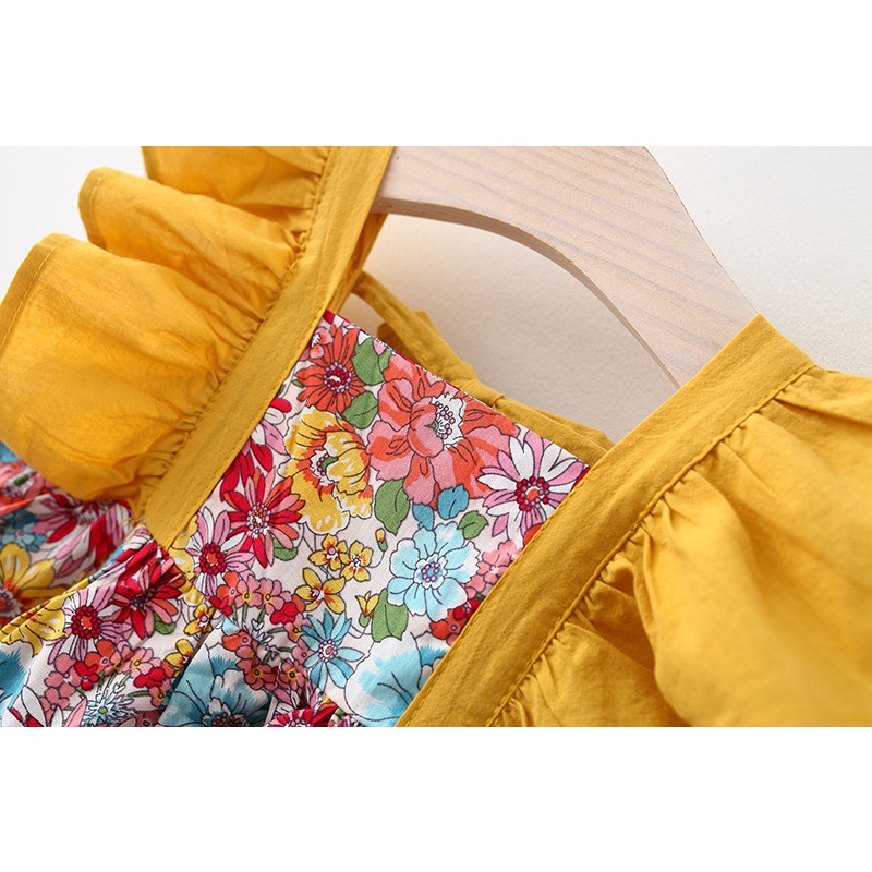 ชุดเดรสกระโปรง แขนกุด ลายดอกไม้ ประดับโบว์ เหมาะกับฤดูร้อน สําหรับเด็กวัยหัดเดิน - รูปที่ 3