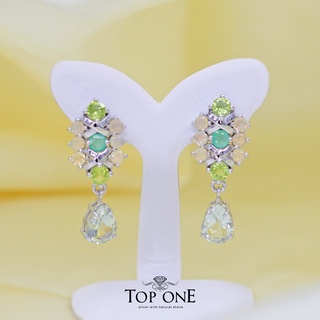 Top1Jewelry ต่างหูเงินแท้925 พลอย Green Amethyst, Opal แท้