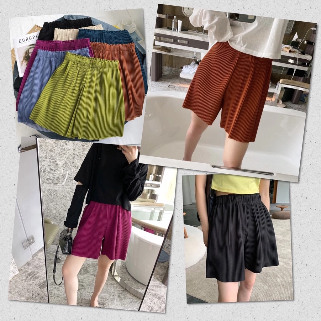 กางเกงพลีทขาสั้น ใส่สบาย อัดกลีบ พริ้วทรงสวย Free size พร้อมส่ง