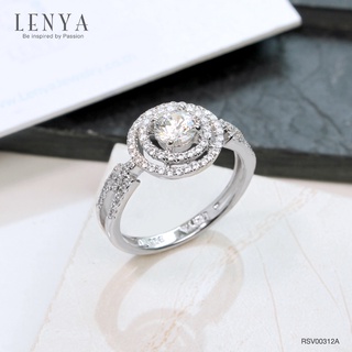 Lenya Jewelry แหวนเพชร DiamondLike เพชรรูปทรงกลมซ้อนกันถึง 3 ชั้น บนตัวเรือนเงินแท้ชุบทองคำขาว