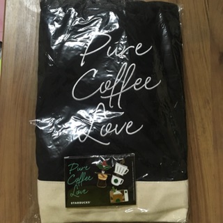 Starbucks กระเป๋าผ้า Pure Coffe Love พร้อมเข็มกลัด ของแท้