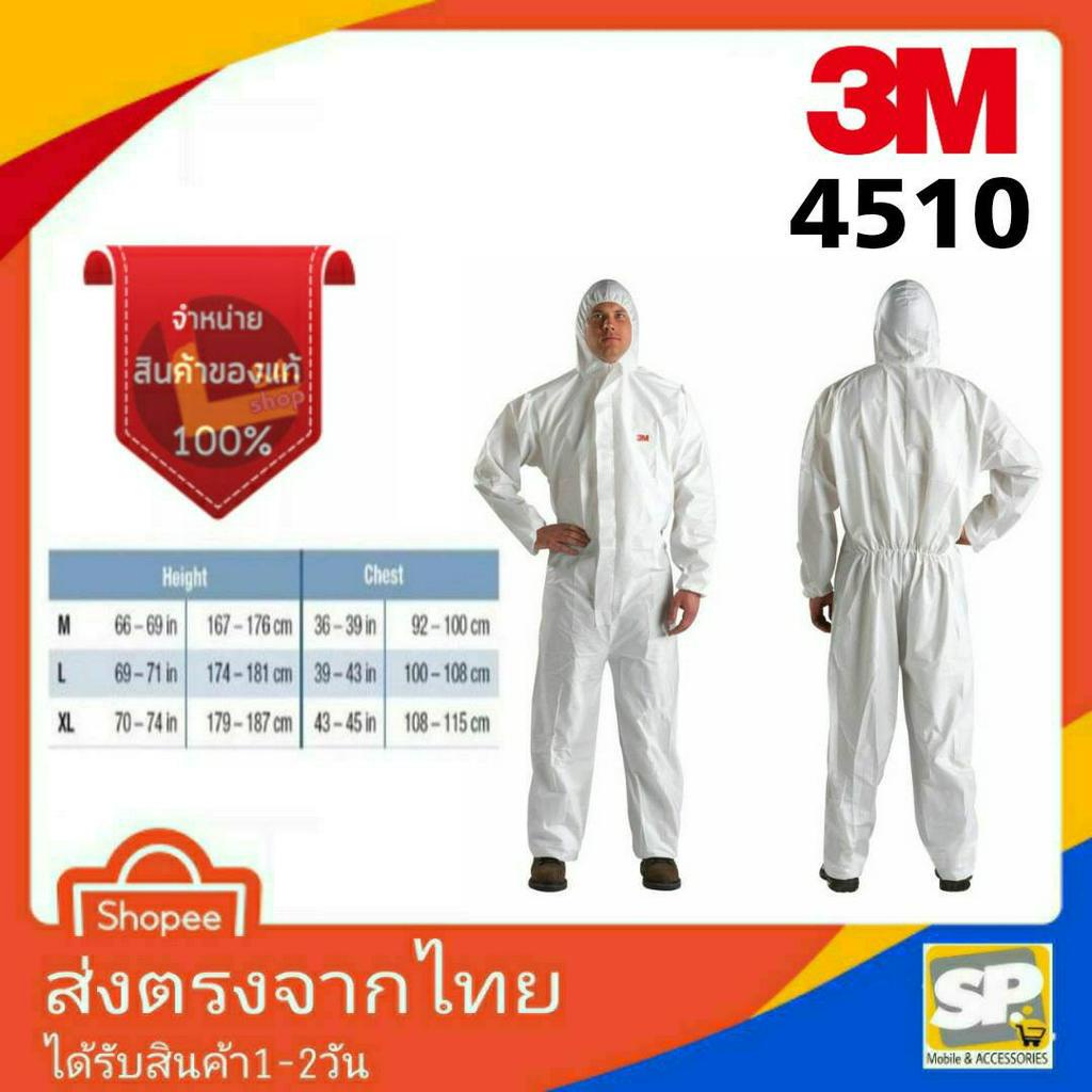 ชุด PPE 3M รุ่น 4510 ชุดป้องกัน สารคัดหลั่ง ชุดป้องกันเชื้อโรค มีมาตราฐานรับรอง พร้อมส่ง
