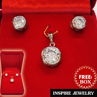 Inspire Jewelry ชุดเซ็ทจี้เพชรCZ  size 9min ทรงกลม พร้อมต่างหูรูปทรงกลม size 7min