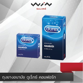 Durex ดูเร็กซ์ ถุงยางอนามัย คอมฟอร์ท ขนาด 56 มม. ผิวเรียบ ผนังไม่ขนาน ทุกชิ้น มีสารหล่อลื่น