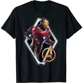 ROUND คอลูกเรือเสื้อยืด ผ้าฝ้าย พิมพ์ลายโลโก้ Marvel Avengers Endgame Iron Man สําหรับผู้ชาย-4XL