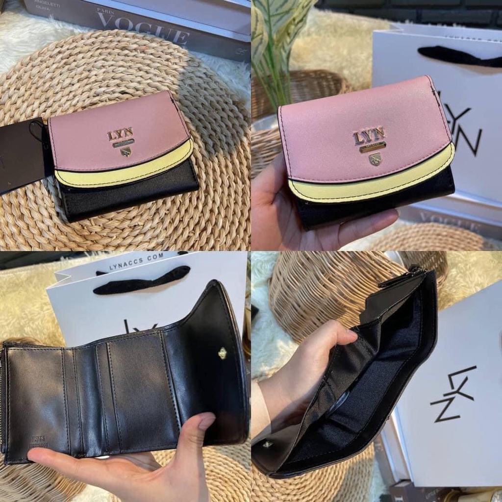 กระเป๋าLYN ️ใหม่ LYN Short Colorblock Wallet ️ฐานกว้าง 4.5 นิ้ว ...