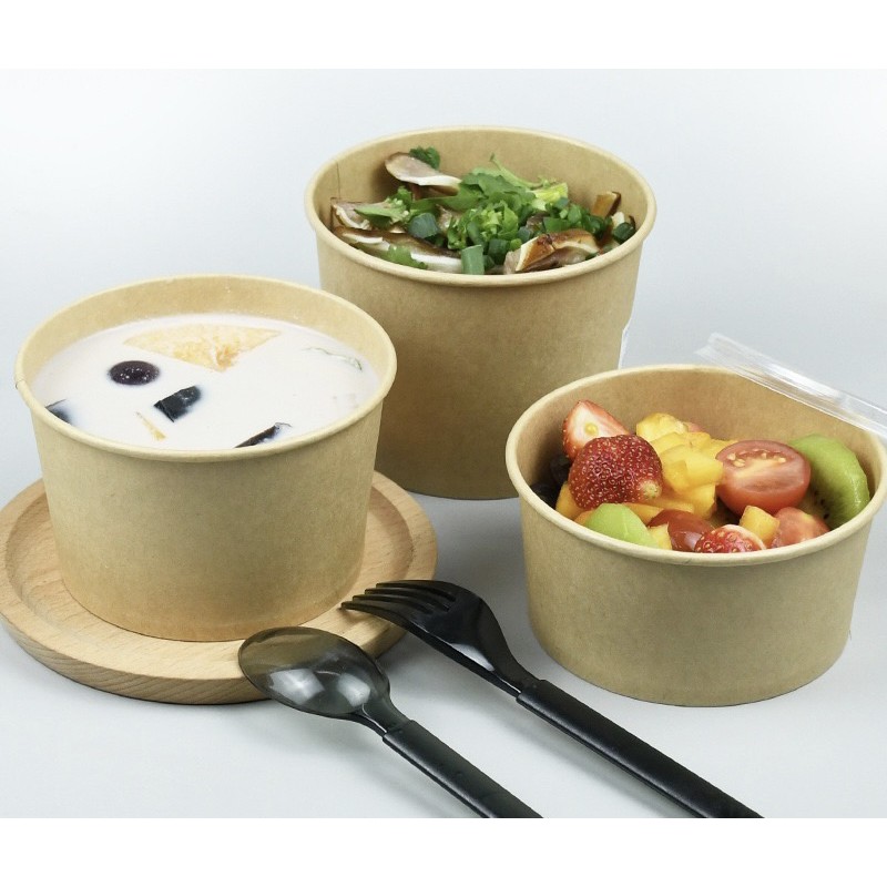 ถ้วยกระดาษคราฟท์พร้อมฝา(50 ชุด) ชามกระดาษคราฟท์พร้อมฝาPET ขนาด (500ml, 750ml, 1000ml, 1100ml,1300ml) - รูปที่ 4