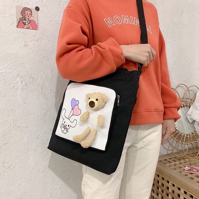กระเป๋าผ้า หมีแคนวาส เนื้อหนา ใบใหญ่ เกาหแฟชั่น น่ารัก หมี ตุ๊กตา ราคา ถูกที่สุด ดีลบีเคเค แกลเลอรีภาพที่ 5