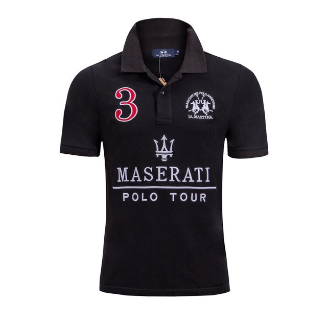 LA MARTINA X MASERATI CO-PRINT เสื้อโปโลผู้ชาย SHORT-SLEEVED