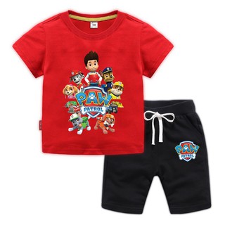 Paw Patrol Boys เสื้อผ้าชุดลำลองเสื้อยืด + กางเกงขาสั้นสำหรับฤดูร้อน